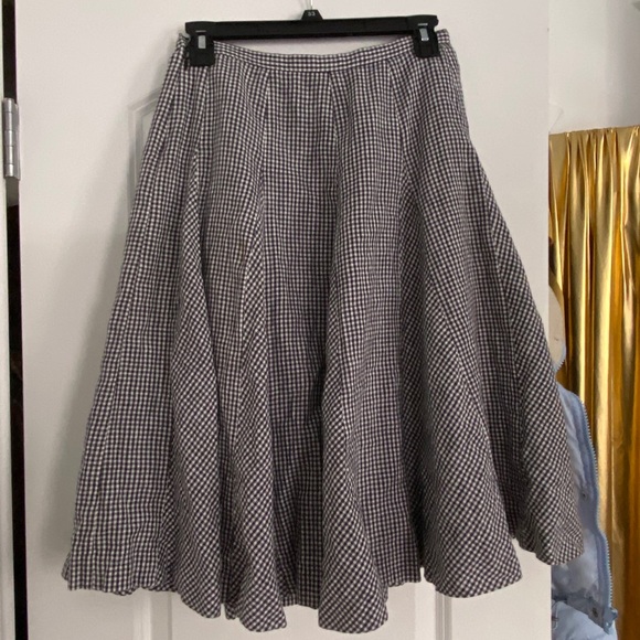 Vintage gingham silk-lined flowy midi skirt - Picture 2 of 4